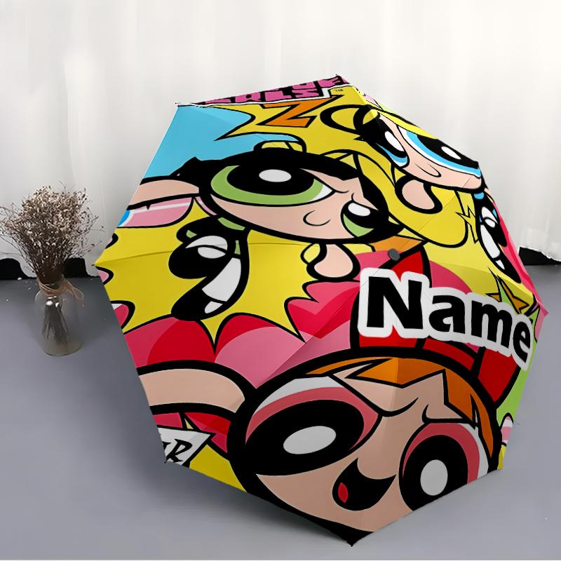 Personalized Name The Powerpuff Girls Print Umbrella - Automatic Open/Close, Eight-Rib Durable Frame, Automatic Folding Umbrella