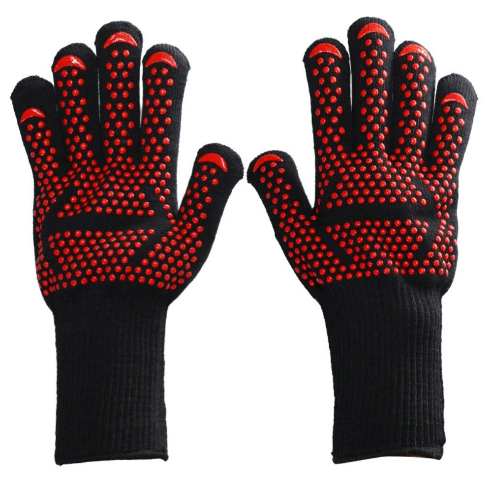 Hitzebeständige und hitzebeständige Grillhandschuhe mit fünf Fingern, wärmeisolierend, mikrowellengeeignet, mit Silikonbeschichtung.