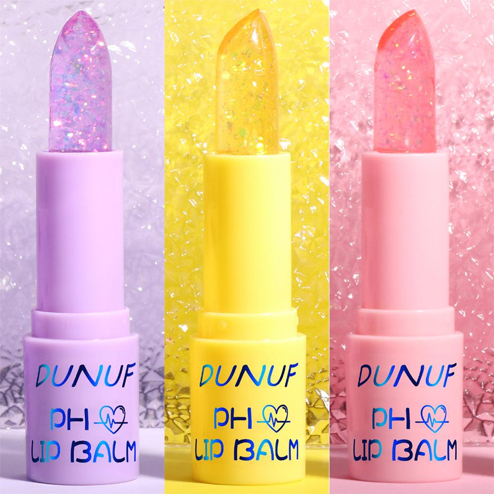 DUNUF Sequins Color Changing Lipstick Jelly Pearl Lip Balm Moisturizing Glitter Lip Balm Long Lasting Transparent Lipsticks Gel