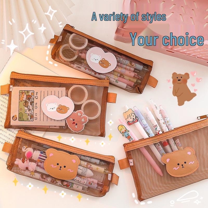 2025 New Japanese Style Little Bear Transparent Pencil Case - Cute, Large Capacity for Students