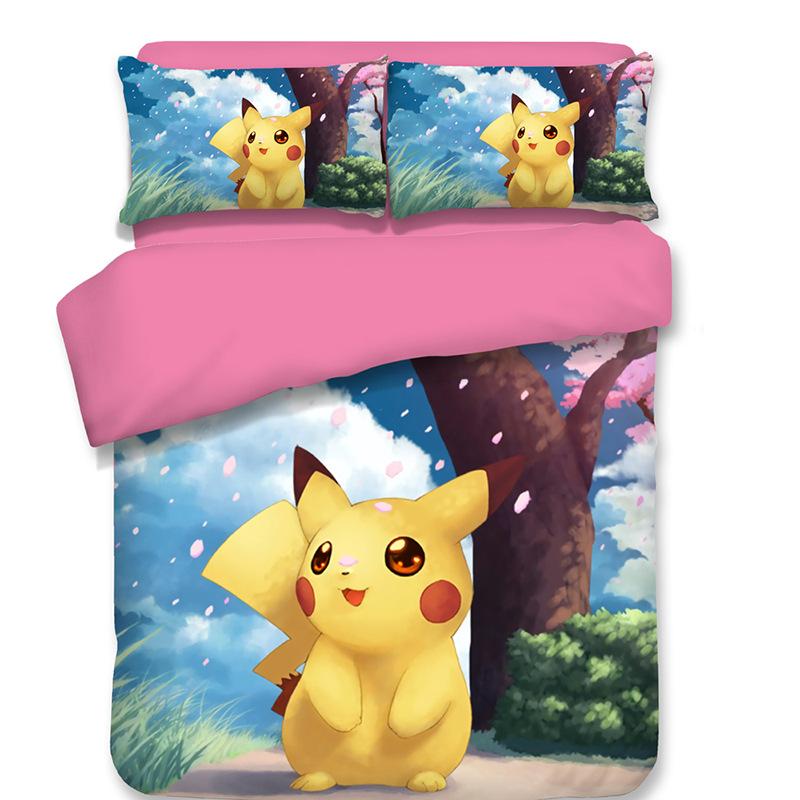 Cute Pikachu Animation Image 3D Digital Printing Bedding Three-Piece Set