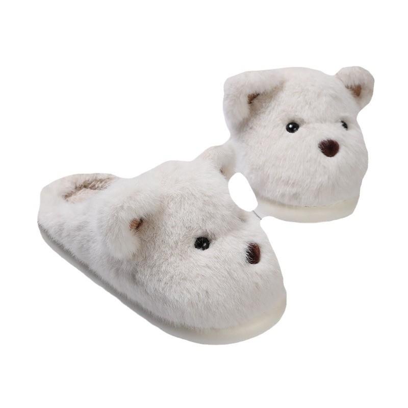 Women Autumn Flat Thick Bottom Indoor Cotton Slippers Winter Casual Velvet Fur Cartoon Dog Home Shoes Warm Anti Slip Slippers 36-45