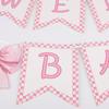 2pcs Welcome Baby Banner, Pre-Strung Pink Bow Welcome Baby Sign Hanging Banner Perfect Decorations and Photo Props for Girls Babies Shower Gender