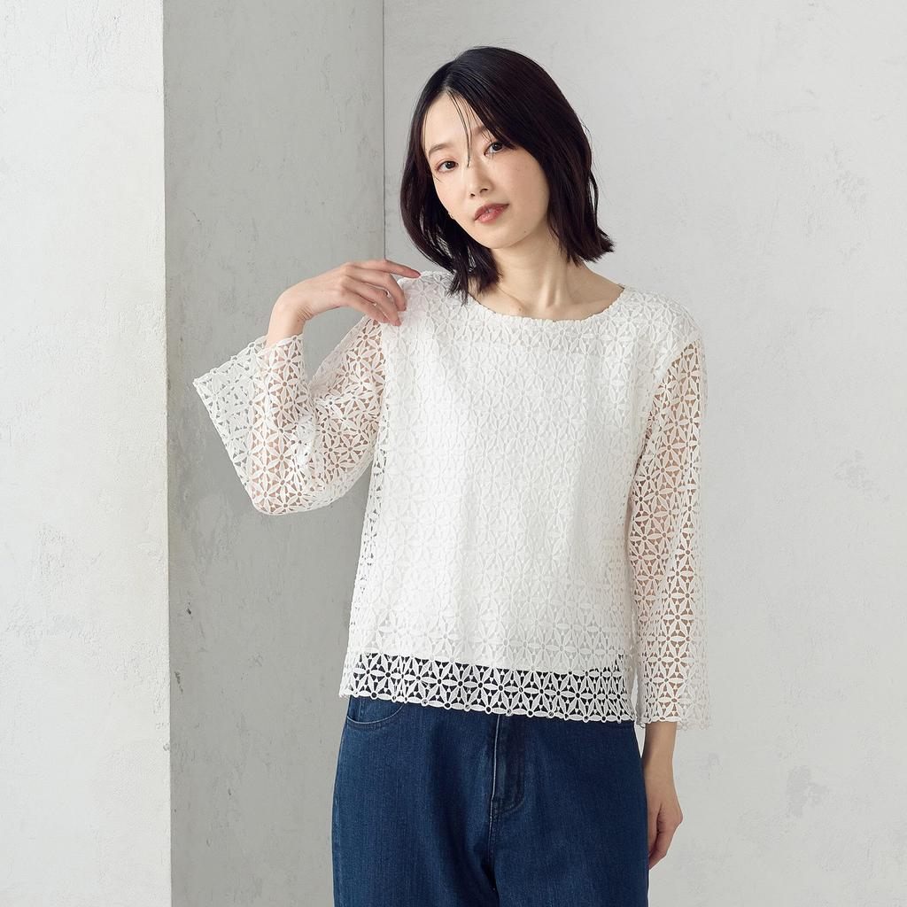 Comme Ca Ism Chemical Lace Pullover F White 12-90CK01-205