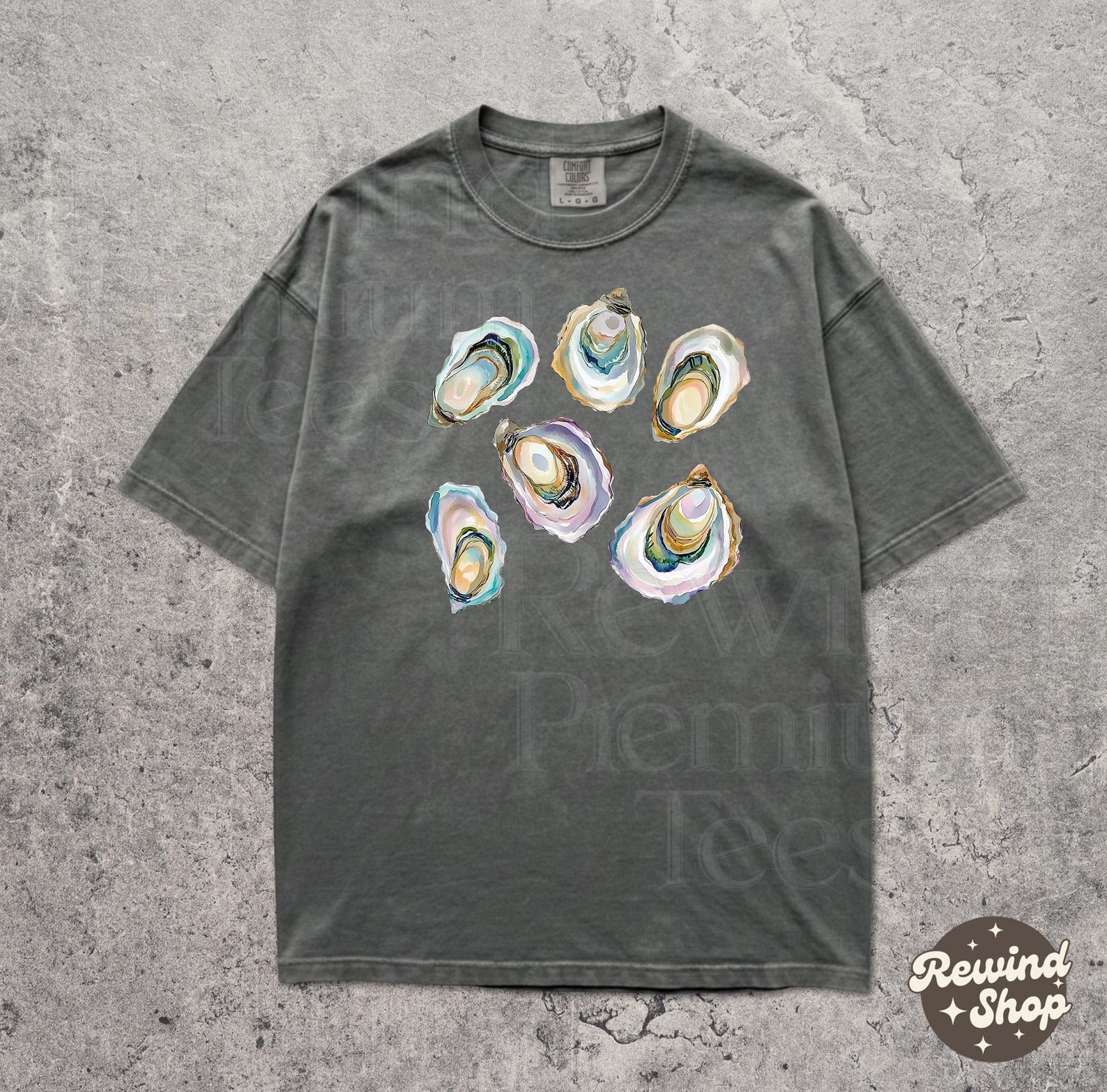 Retro Oyster Comfort Colors Shirt - Watercolor Nature Beach Graphic Tee L