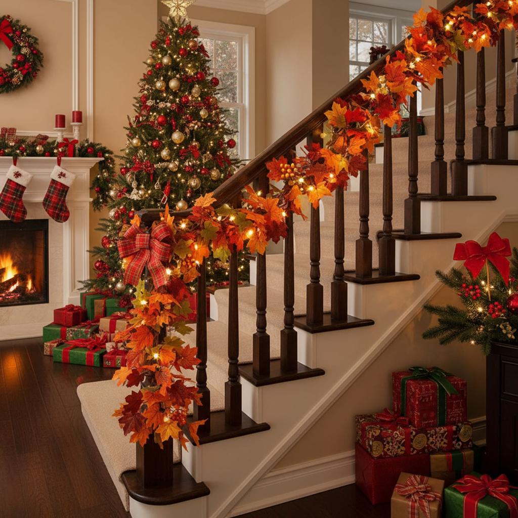 Herbst-Ahornblatt-Girlande Mehrzweck-Erntedankfest-Türkranz Simulation Ahornblatt Rattan für Kamin Party Weihnachten