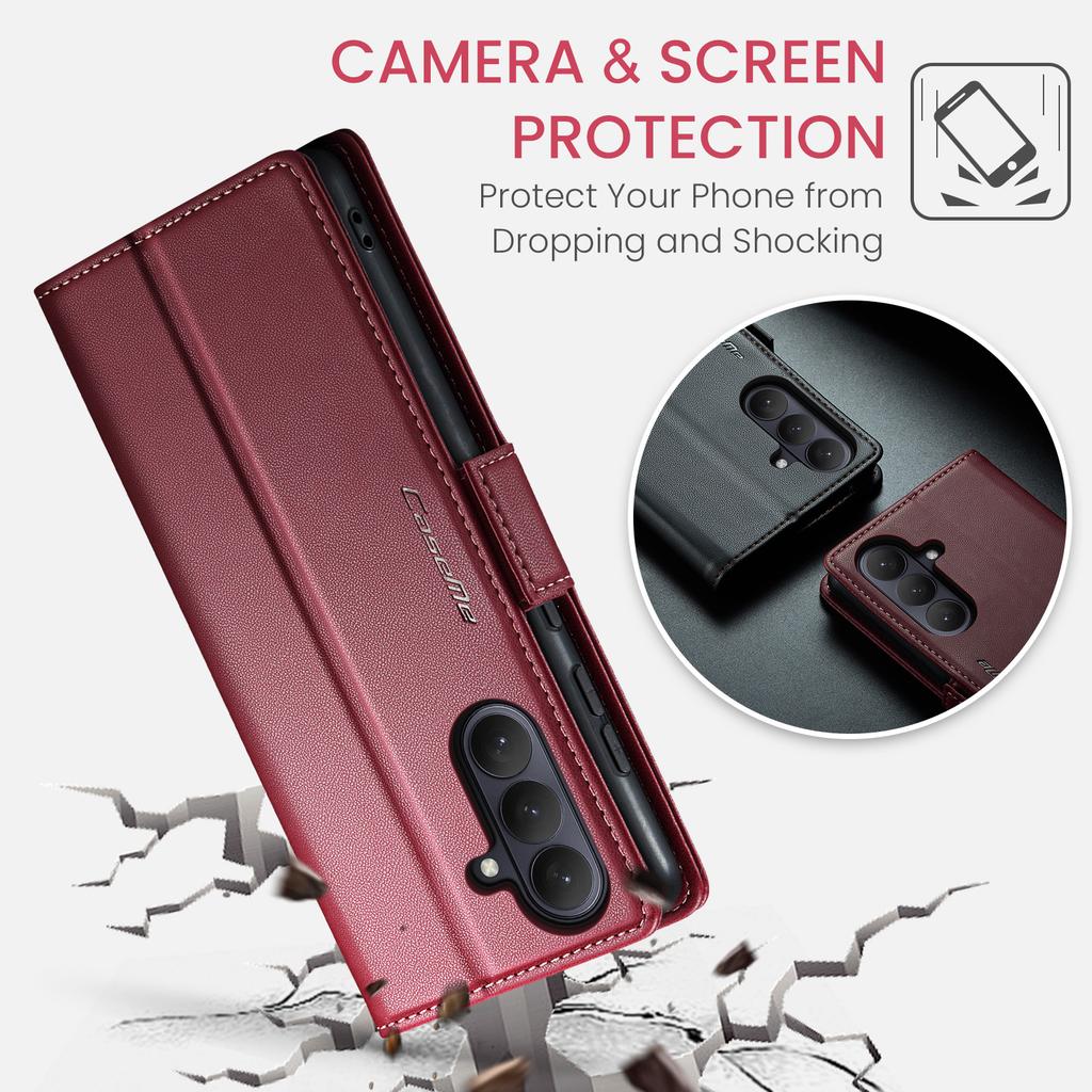 For Samsung Galaxy A57 5G Case CASEME 023 Series RFID Blocking Wallet Stand Glossy Litchi Texture Leather Phone Cover