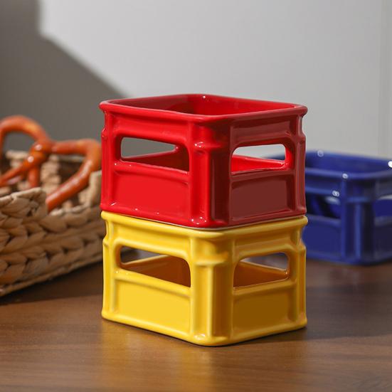 Creative Snack Bowl Mini Basket-Shaped Dish for Fruit Fries Multi-Purpose Small Ceramic
