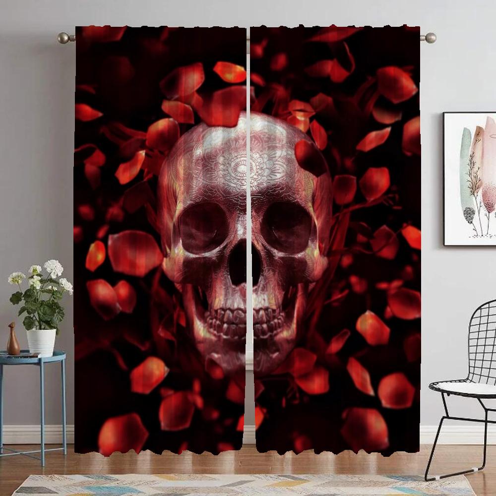 Mexico Flower Skull Blackout Curtains for Living Room Window Curtain for Room 2 Panel Partition Home Interior Curtains Shades