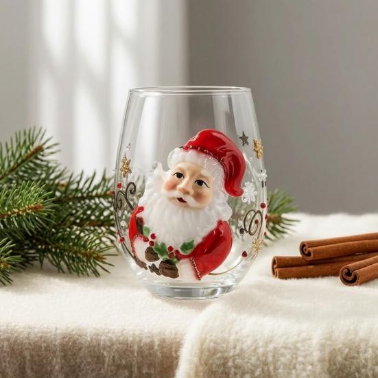 Weihnachtsgeschenk für Freunde Stielloses Glas, Santa Claus Dekoratives Trinkglas, Niedliche Wintergetränke Tasse Transparenter Wasserbecher Saisonal