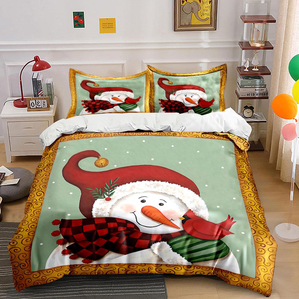 Snowman with Cardinal Design Bedding Duvet Cover Set Duvet Cover Pillowcases (1*Duvet Cover 2*Pillowcases, Without Duvet Insert)