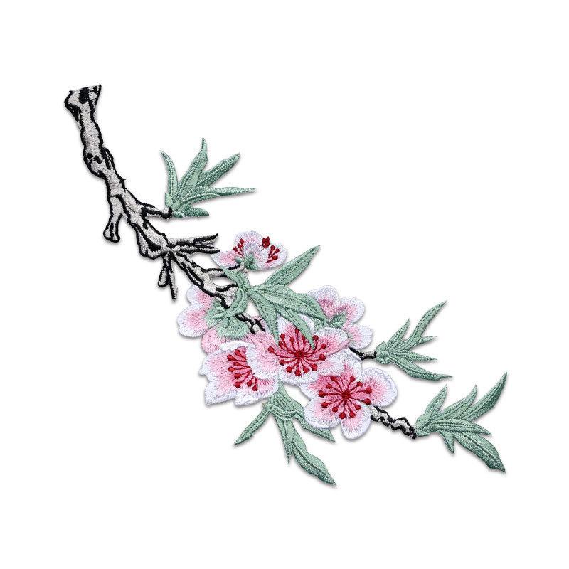 1 Pezzo Toppa Termoadesiva Ricamata Ramo di Fiori di Pesco Rosa Giallo Adesivo per Abbigliamento Borsa Decorazioni Fai da Te Accessori Applicazione
