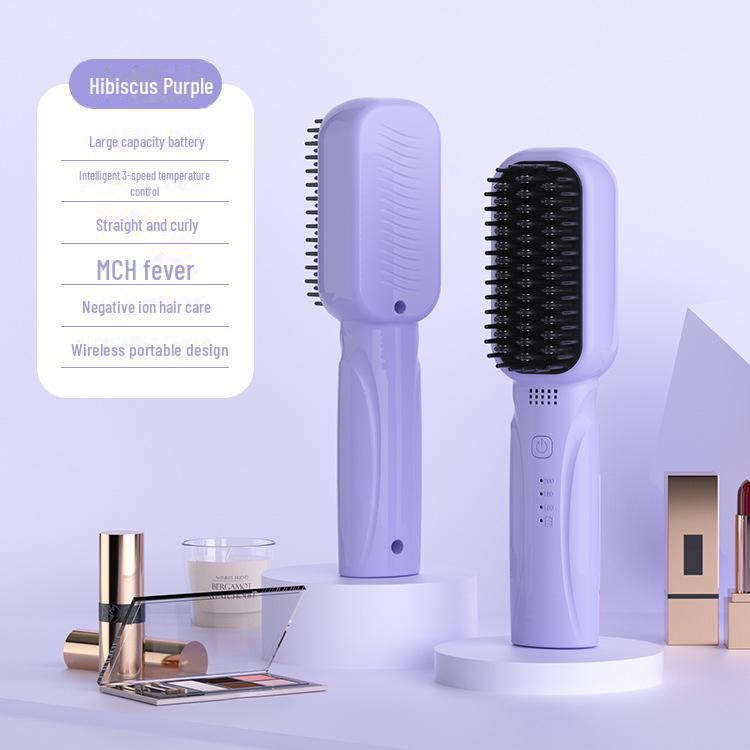 

Беспроводная электрическая расческа для укладки: Портативный выпрямитель и щипцы для завивки волос лаванды фиолетового