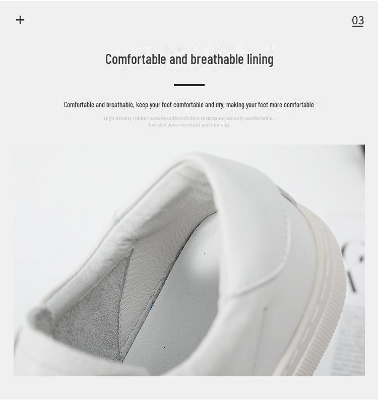 2023 Men's Trendy Low-Top Genuine Leather Sneakers, Korean Style, Breathable White Casual Shoes