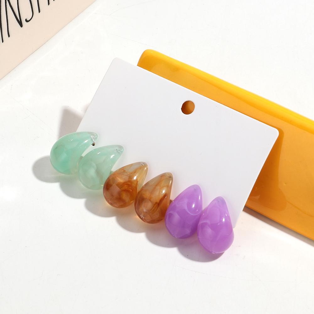 3 Pair New Korean Vintage Water Drop Acetate Resin Stud Earrings For Women Versatile Niche Temperament Girl Ear Jewelry Gifts