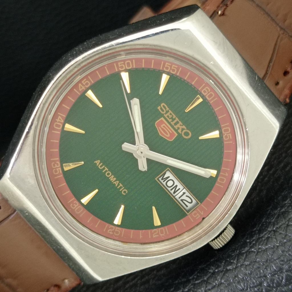 VINTAGE SEIKO 5 AUTOMATIC 6309A JAPAN MENS GREEN COLOR DIAL WATCH A708334-1