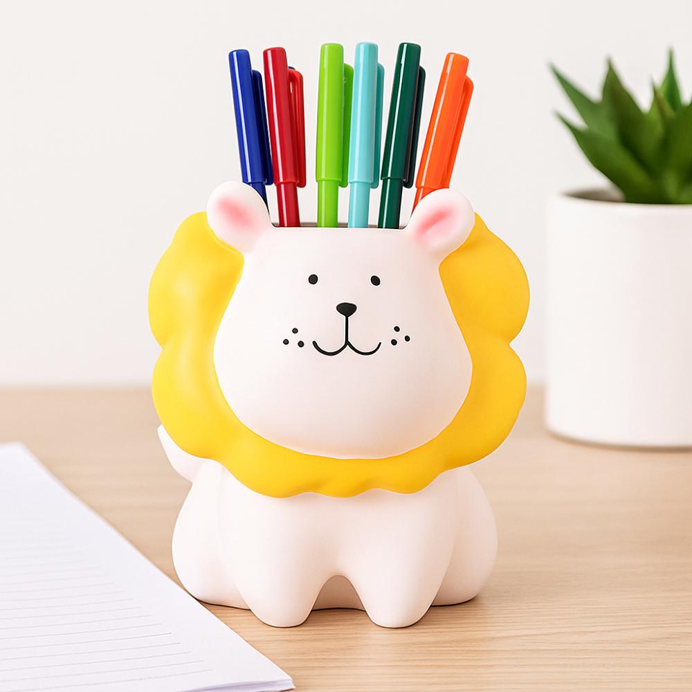 Cream Style Pencil Storage Box Little Lion Stationery Organizer Cartoon Pen Holder  Makeup Brush