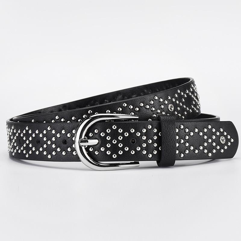 

Sheintemu Eyecatching Silver Studded Pu Belt For Women With Unique Punk Design Aesthetic чёрный