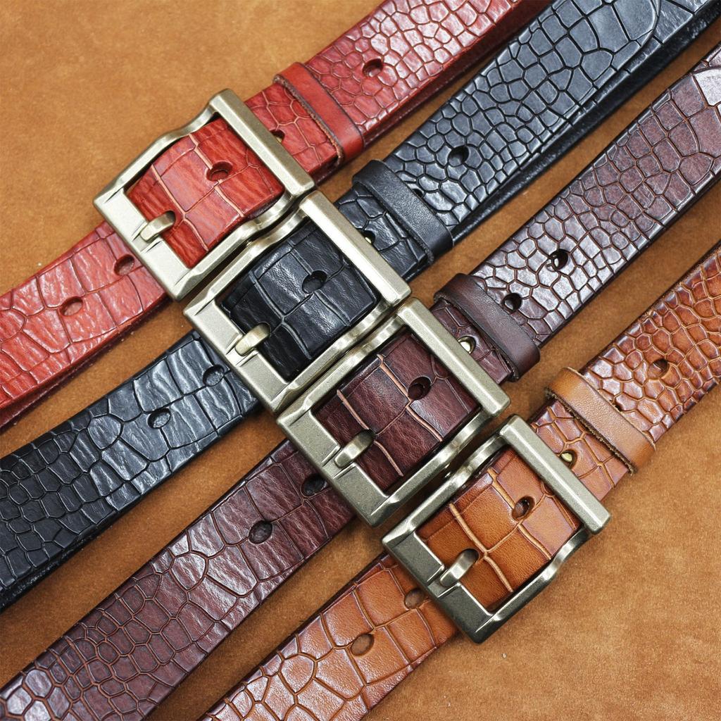 3.8CM Wide Fashion Trend Belt Genuine Leather Pin Buckle Retro Old Crocodile Pattern Head Layer Cowhide Belt Versatile Men