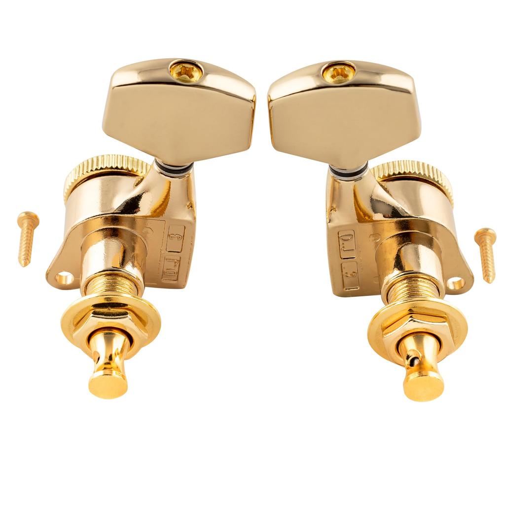 Musiclily Pro L3R3 Locking Tuners for Electric and Acoustic Gold Large Hex Buttons Guitars,