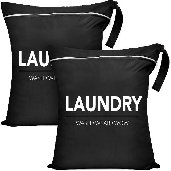 2 Pcs Large Travel Laundry Bags - Waterproof Wet/Dry, Washable, Drawstring, Bathing Suit, Workout, Gym Clothes, Swimming, Yoga - Green, Grey чёрный