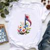 Watercolor Music Note Flowers Print T Shirt Girls Summer Fashion Tshirt Womem Hip Hop Tshirt Femme Harajuku Shirt Streetwear