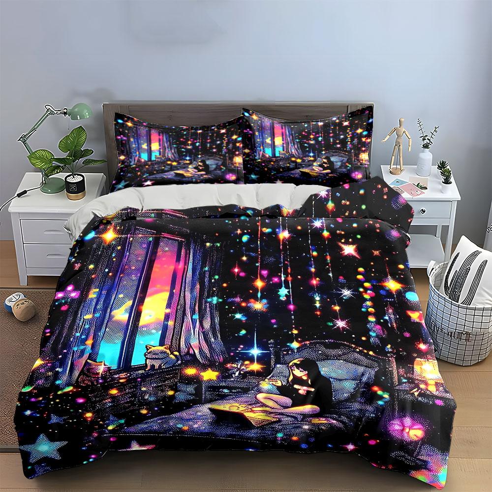 Starry Night Bedroom Decor Soft Comfortable Duvet Cover Bedding Set Included 1*Duvet Cover & 2*Pillowcases, Gift