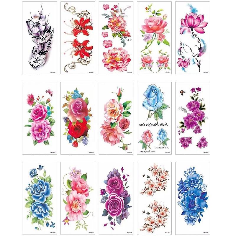 Waterproof Temporary Tattoos Stickers Sexy Dark Rose Flowers Art Flash Tattoo Sleeve 3pcs/set