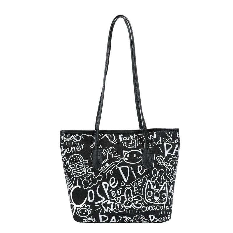 Graffiti Tote Bag Niche Design Handheld Cloth Bag Women's Bag Autumn New Casual Shoulder Bag Large Capacity Underarm Bag
