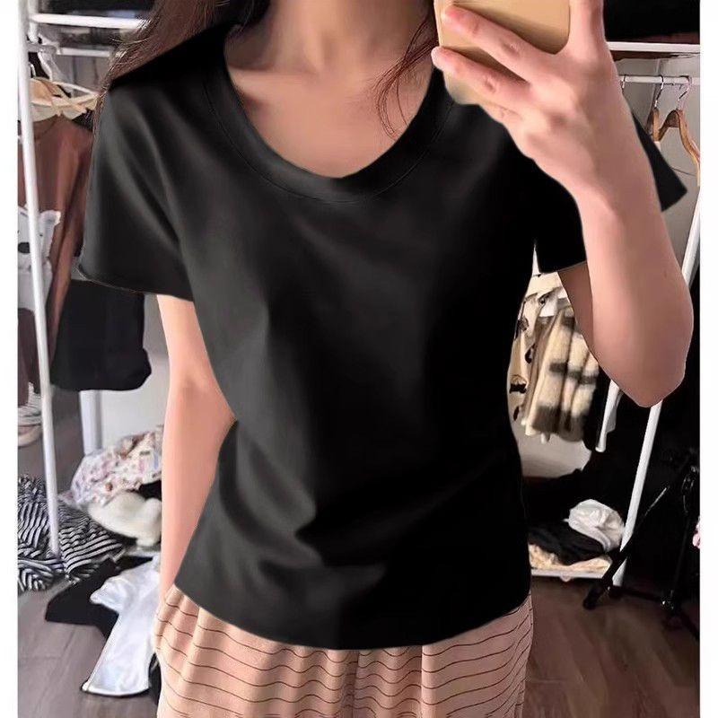 Summer Simple Round Neck Short Sleeve T Shirt Women Casual Slim Fit Tee Loose Fit Basic Top Student Trendy