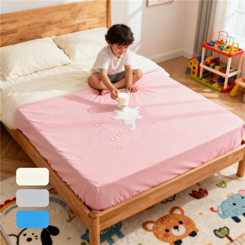 Waterproof Kids Family Mattress Fitted Sheet Moisture-Proof Bed Cover for Toddler Bedwetting Spills Accidents, All Sizes Easy-Clean Bedroom Protector
