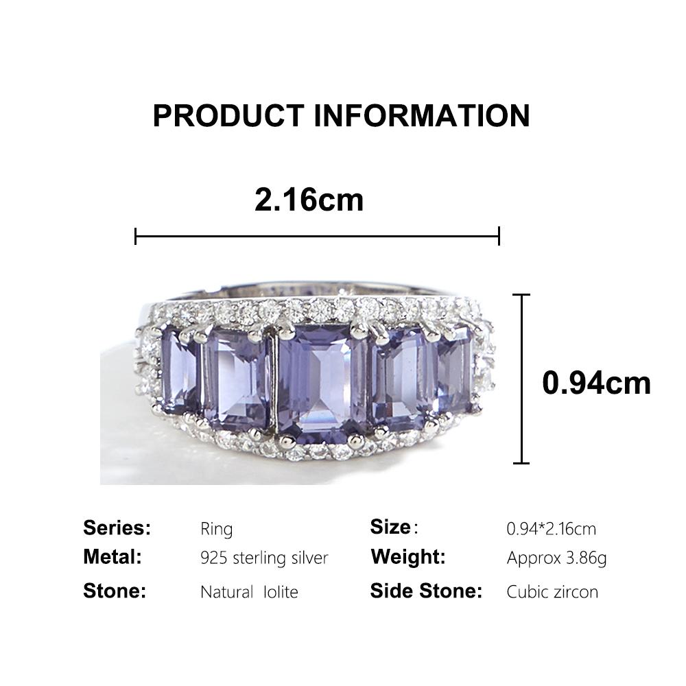 Classic design 925 sterling silver women's ring natural octagonal iolite real gemstones fine jewelry for Anniversary party gifts