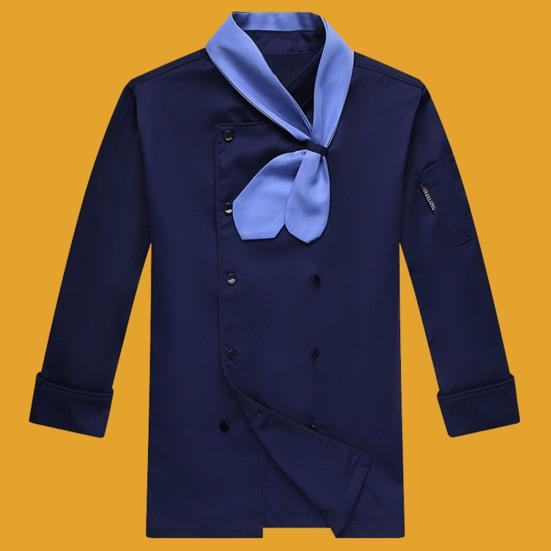 Chef Uniform with Scarf Tie Double-Breasted Buttons Stand Collar Long Sleeves Women Men Chef Shirt Workwear