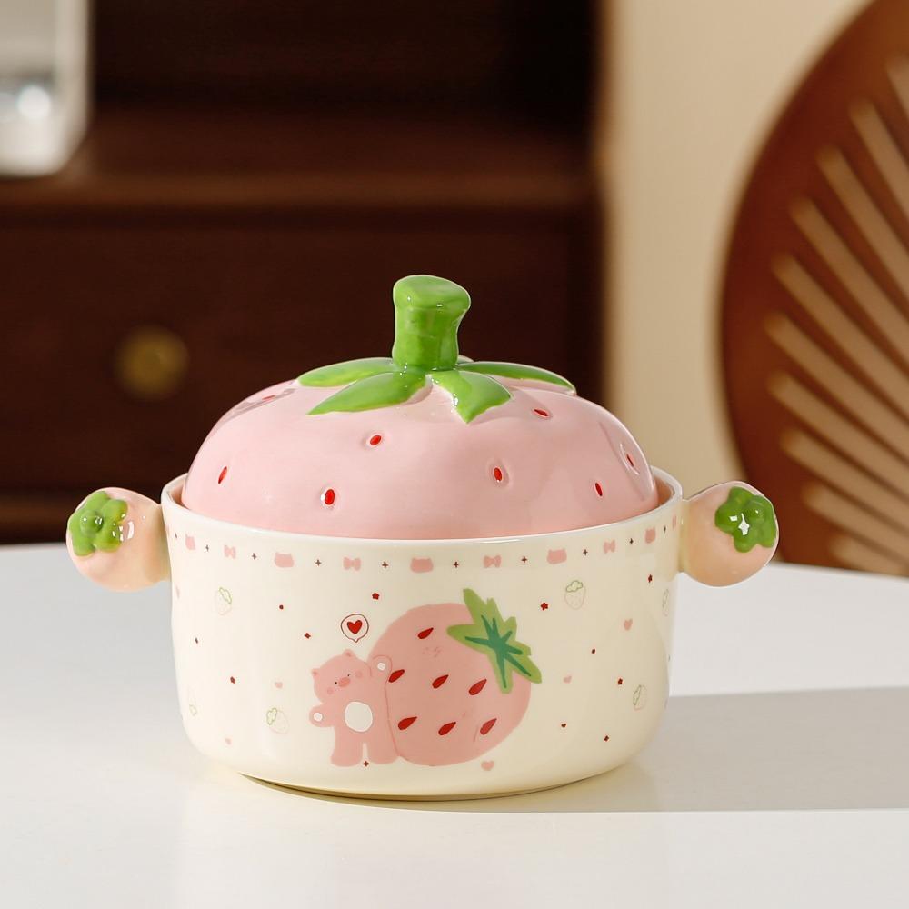 Creative Hand Color Strawberry Ceramic Tableware Large Capacity Cup Dormitory Students School Season Noodle Bowl Girls High Value
