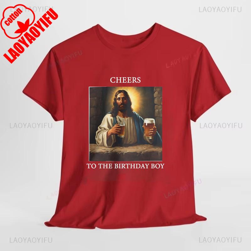 Alles Gute zum Geburtstag Jesus Prost auf das Geburtstagskind Bedrucktes T-Shirt Frau Mann Frohe Weihnachten Geschenk Hochwertige Baumwoll-T-Shirts Tops
