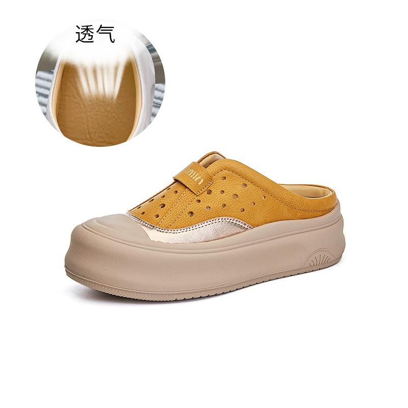 

Leather bag head slippers women s 2025 summer new flat bottom cool slippers women s wear high-end fashion versatile half drag 35 верблюд