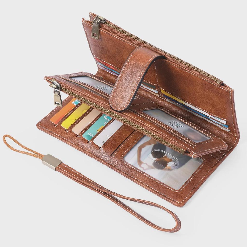 Women's RFID-Blocking Tri-Fold Retro Clutch Wallet