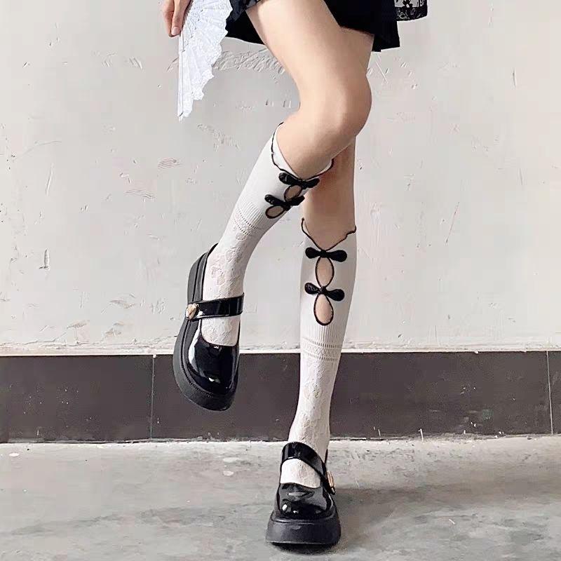 Y2K Sweet-Spicy Girl Socks | Retro Chessboard Button Hollow Lace Calf Knee-High Socks