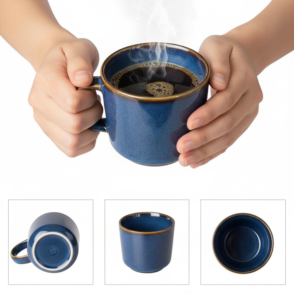 Coffee Tea Mugs Set 6 Pieces 350 Ml Dark Blue Ceramic