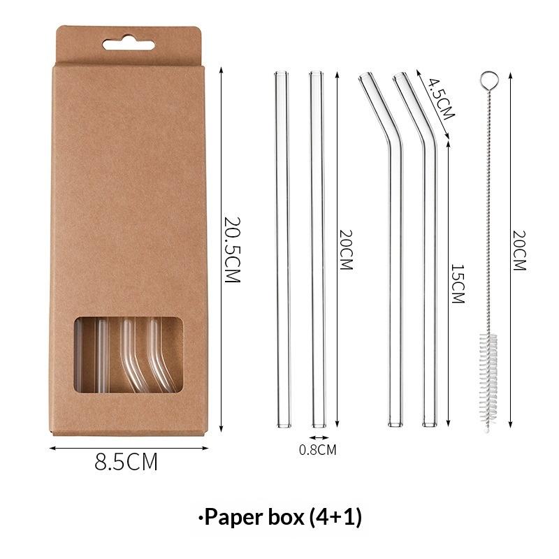 Reusable Glass Straw Set High Borosilicate Smoothie Cocktails Straw Healthy Eco Friendly Drinking Straw With Cleaning Brush