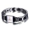 Rockyu Men's Titanium Magnetic Bracelet with Black Plate, Engraved Freemasonry Germanium Bracelet, Metallic Look (White)