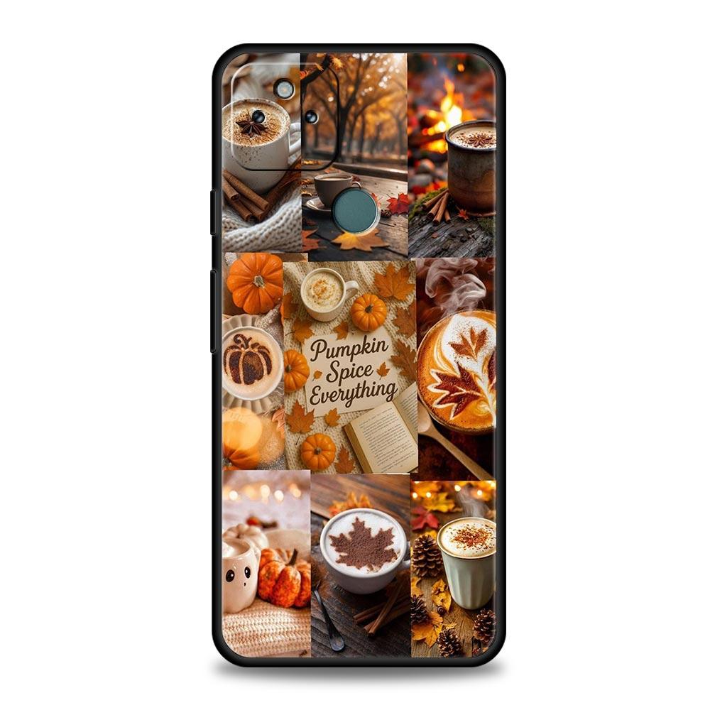 Pumpkin Autumn Leaves Coffee Phone Case Cover for Google Pixel 10 9 8 7 6 9A 8A 7A 6A Pro Shockproof Soft TPU 9 Pro XL Shell Bag