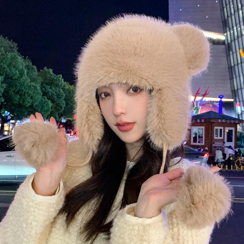New Hat for Women In Autumn and Winter Northeast Big Head Wielding Lei Feng Hat Outdoor Riding Cold Winter Warm Ear Protection Hat