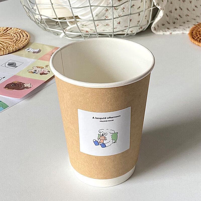 Thickened Double-Wall Kraft Paper Disposable Cups with Lids