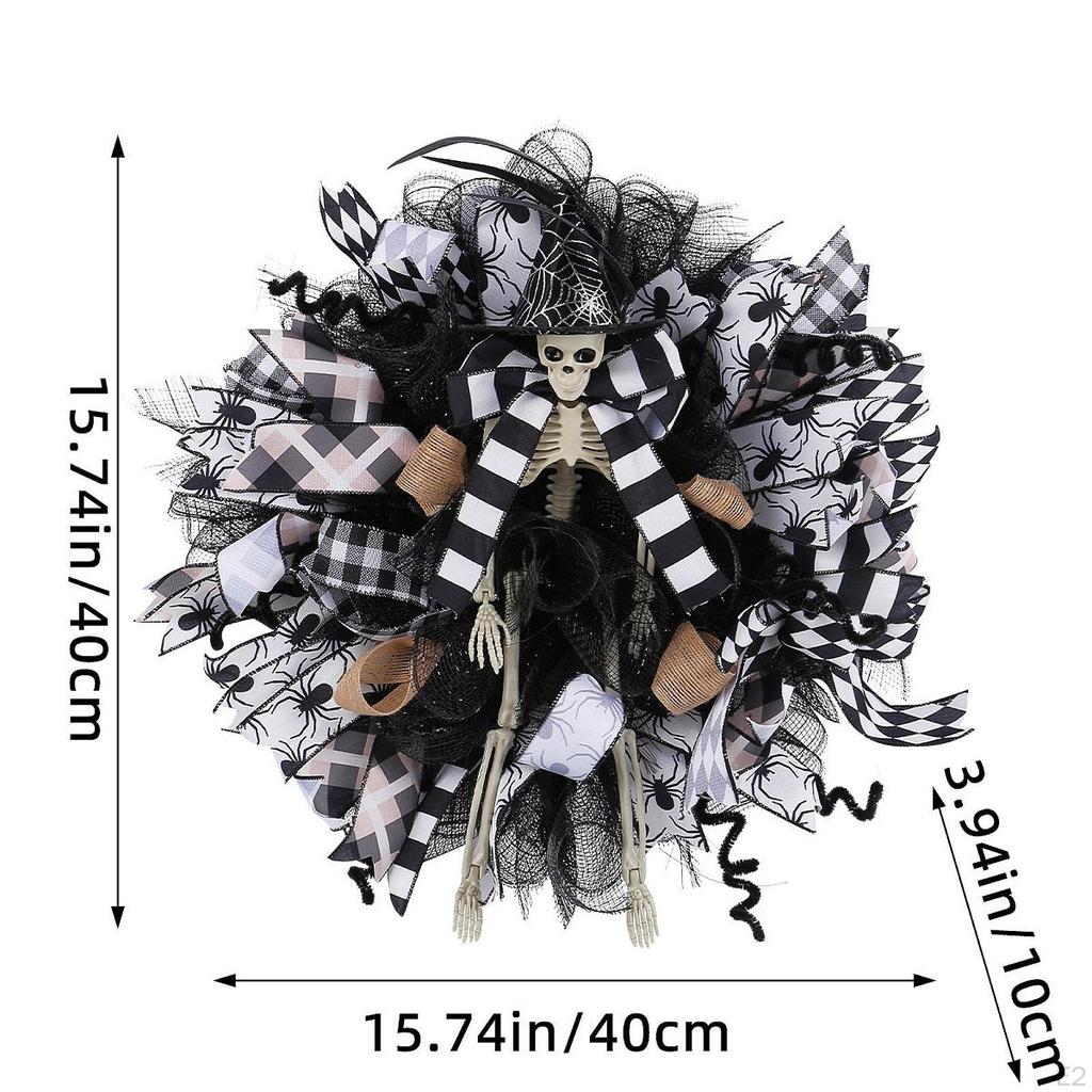 40cm Halloween Wreath Artificial Skull Decorative Versatile Welcome Sign Ornament for Wall, Mantel,