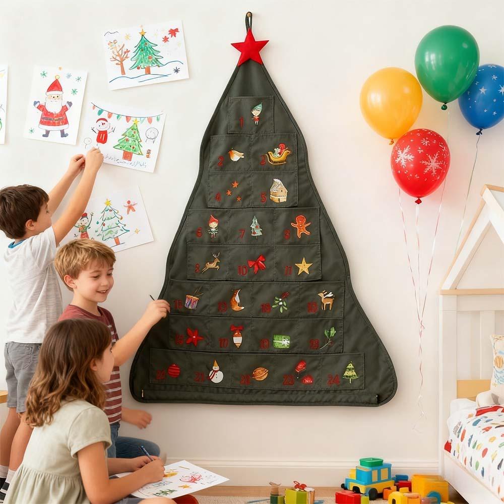 1PC Christmas Advent Calendar with 24 Pockets Soft Canvas Wall Hanging Organizer Festive Decor for Kids Gifts Home Wall Calenda