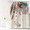 Feather Green Shower Curtain Liner Dreamcatcher Fabric Shower Curtain Waterproof Bath Curtain with Hooks Stall Home Decoration