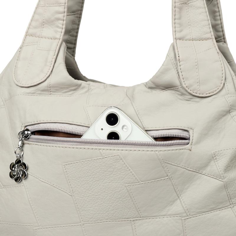 Women's Vintage Leather Shoulder Bag Multi-Zipper Pocket Crossbody Bag with Braided Detail Casual Handbag for  Use for Daily Life and Weekend Outings