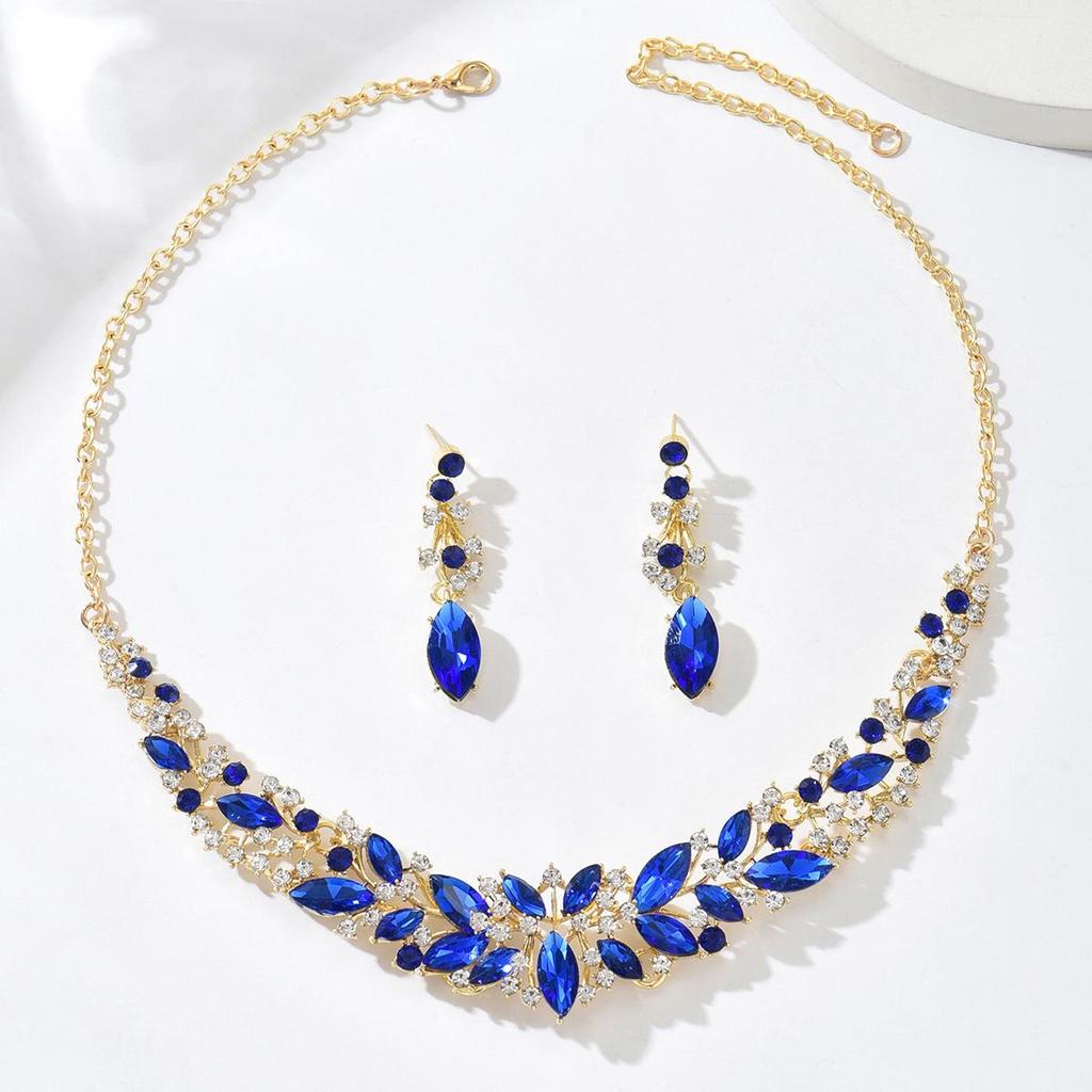 Elegant Rhinestone Water Drop Necklace Set - High-End European & American Court Style Jewelry for Women