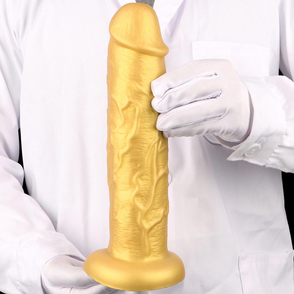 Weicher Golddildo Analplug Erotikspielzeug für Frauen Medizinisches Silikon Homosexuell Vaginalmasturbatoren Penis Großer Saugnapf Dick